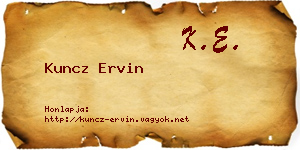 Kuncz Ervin névjegykártya